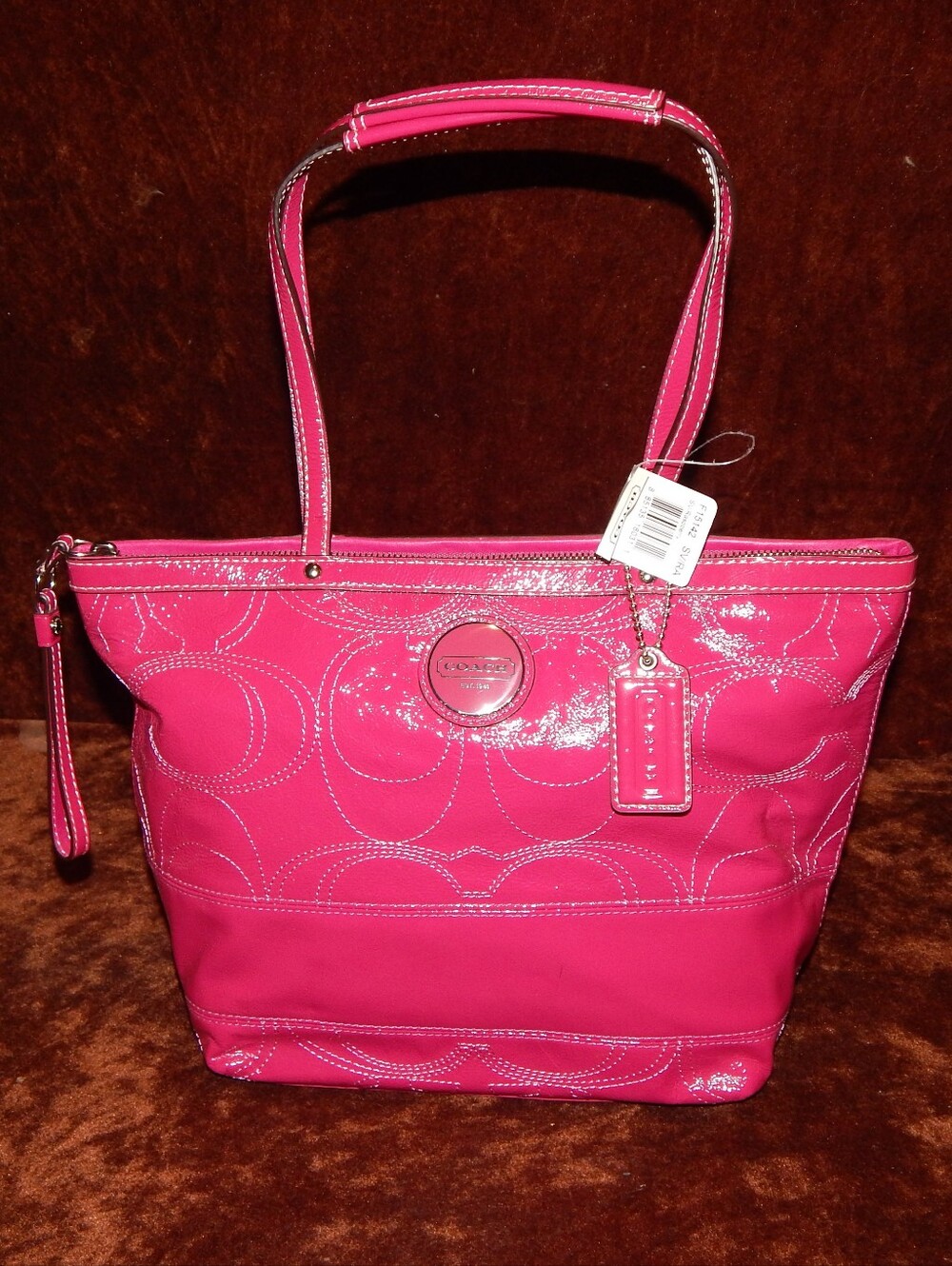 Coach Hot Pink Patent Signature Tote